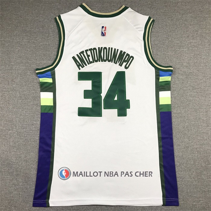 Maillot Milwaukee Bucks Giannis Antetokounmpo NO 34 Ville 2021-22 Blanc